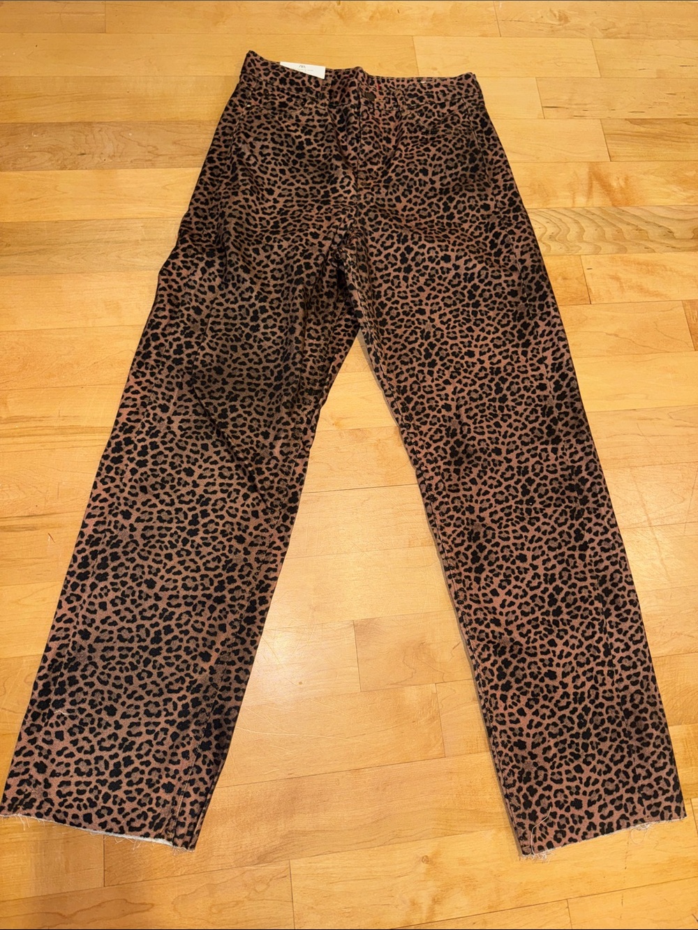 Zara Olive Green Leopard Print Wide Leg Jeans - Picture 2 of 10